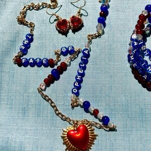 The Fate of Ophelia theme Heart Pendant set Earrings Coil Bracelet Taylor Swift
